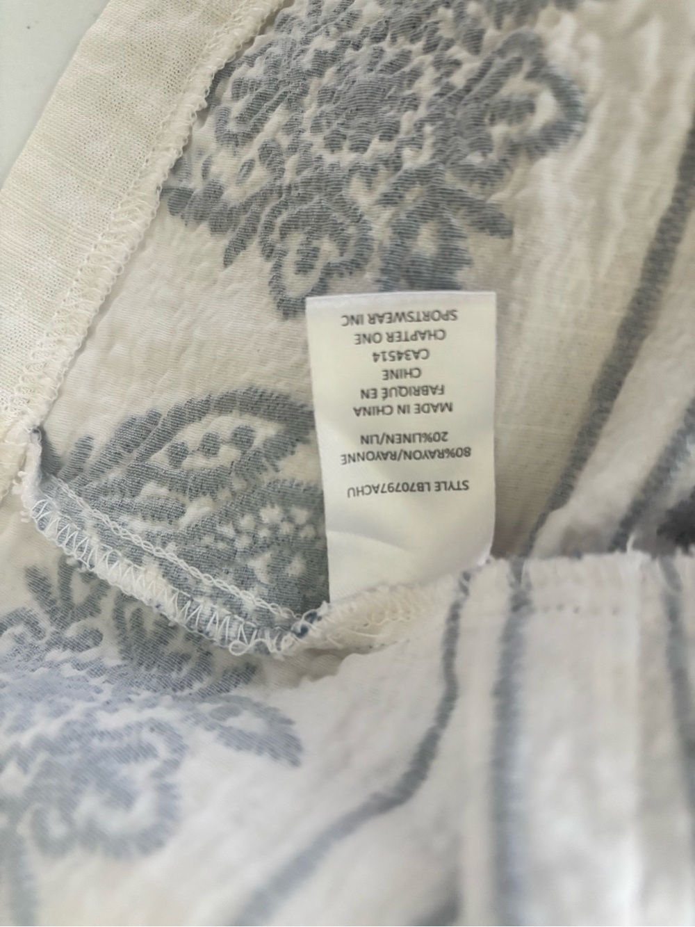 Joie Embroidered Linen Blend Crop Tank Top Blue and White Boho Square Neck - Picture 5 of 6